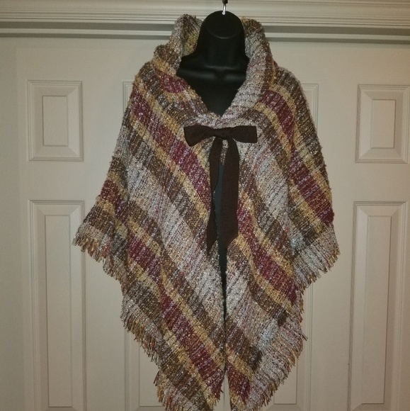 Burgundy/Brown Tweed Cape Sweater - Picture 1 of 2